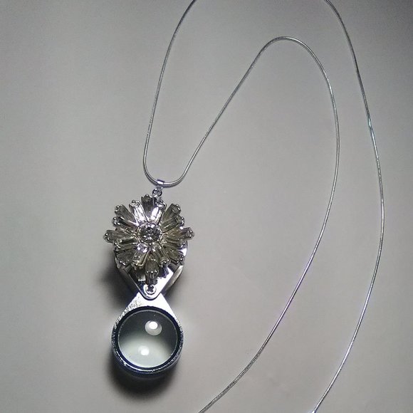 Magnifying Glass Rhinestone Cover-Up Pendant Necklace with Sterling Chain - Picture 2 of 7